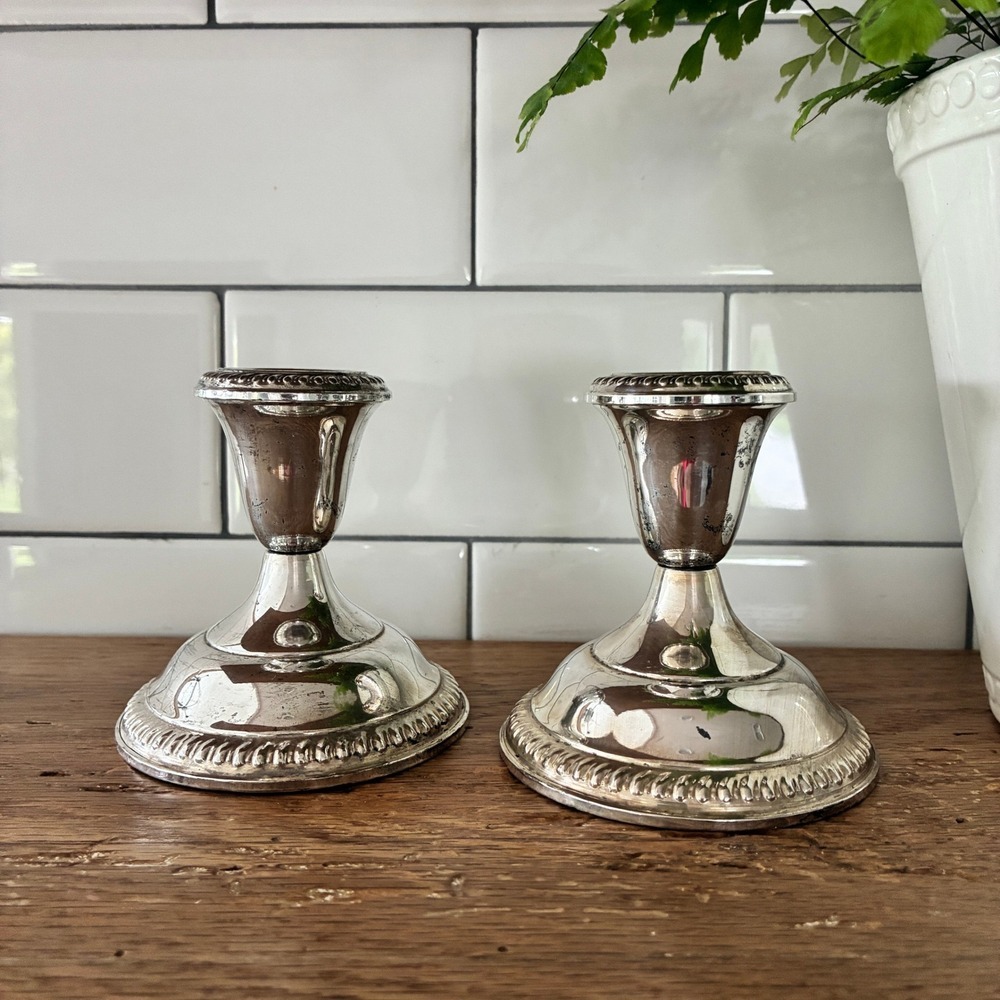 Vintage Empire Sterling Silver Weighted Candlestick Holders Pair #46 3.5"